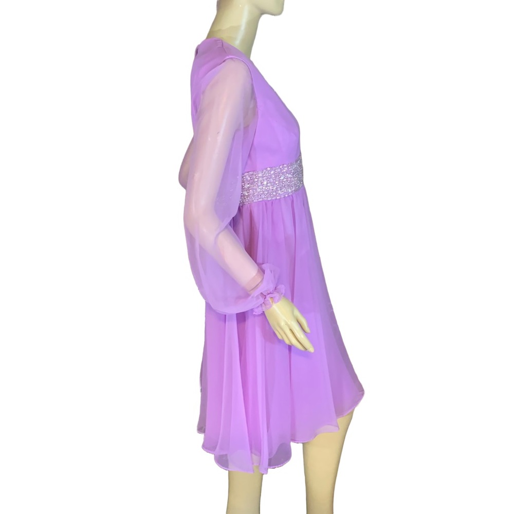 VINTAGE 1960'S JACK BRYAN BY DUPUIS ORCHID PURPLE CHIFFON BEADED COCKTAIL DRESS - Picture 5 of 14